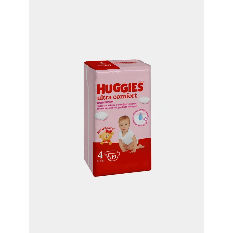 Huggies ultra comfort 4, 19 dona qiz bola (8–14kg)