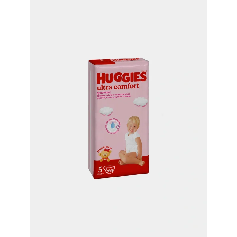 Huggies ultra comfort 5, 64 dona(12–22 kg) (qiz bola)