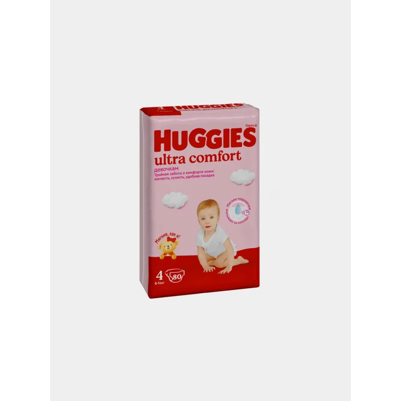 Huggies ultra comfort 4, 80 dona(8–14 kg) qiz bola