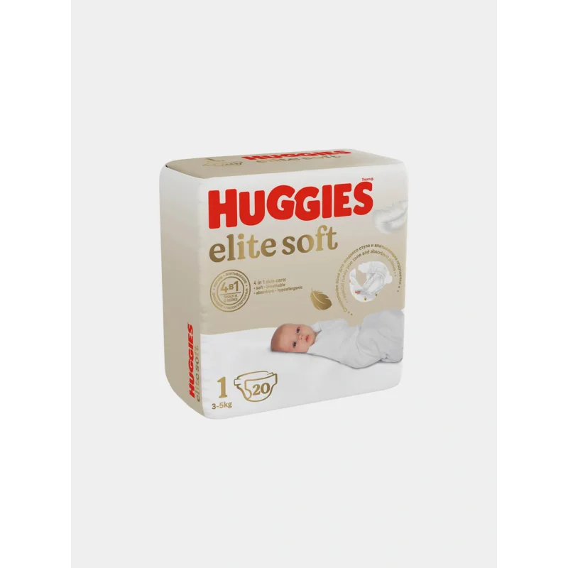 Huggies elete soft 1, lipuchkali 20 dona (3–5 kg)