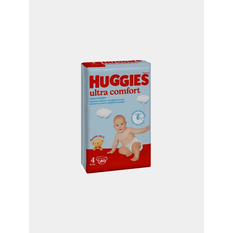 Huggies ultra comfort 4, 80 dona(8–14 kg) (o'g'il bola)